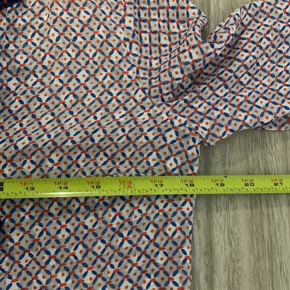 Tory Burch Gwenna Printed Tunic Top Size 2 Red and Blue Semi Sheer - Picture 7 of 10